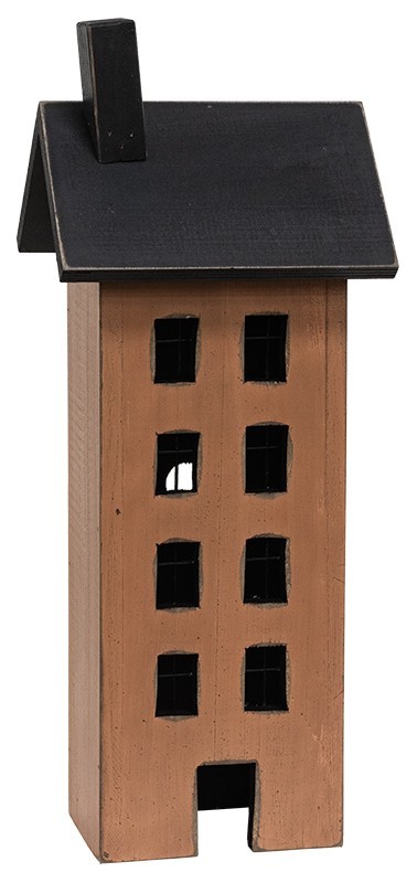NEW PRIMITIVE HOUSE WOOD TERRA COTTA LIGHT UP Aged 17.75Hx7″Wx5.75″D RUSTIC