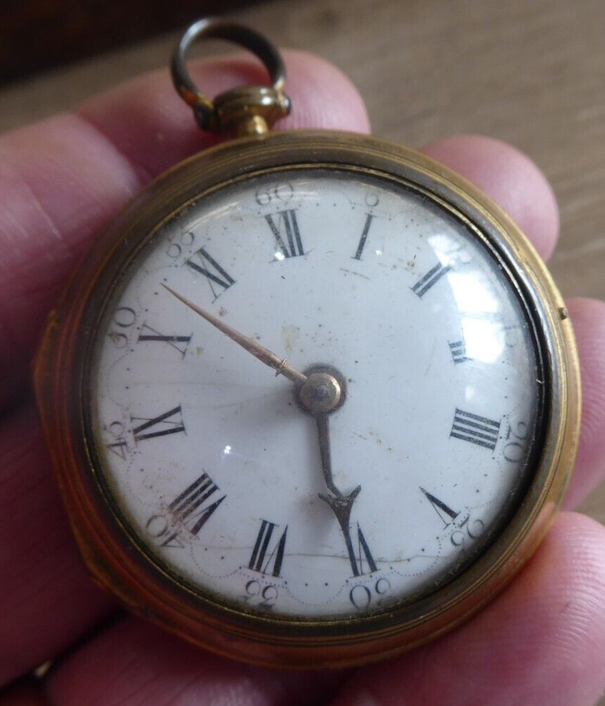 LANCASTER T. NORSWICK ANTIQUE GILT METAL FUSEE VERGE PAIR CASED POCKET WATCH