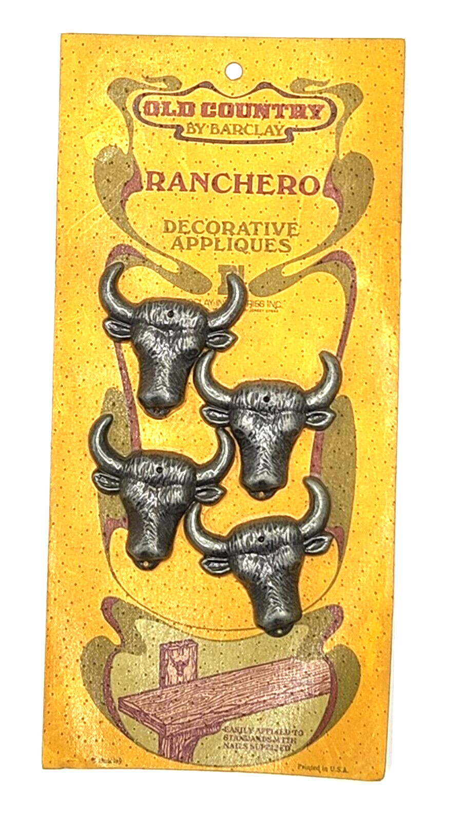 Vintage Metal BULL Decorative Appliques Old Country Barclay w/nails NOS