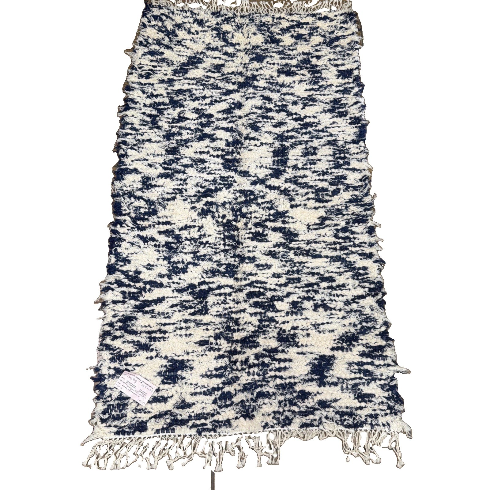 Vintage Handmade Woven White and Blue Cotton Rug 28.5×53.5 IN Made Columbia Mo