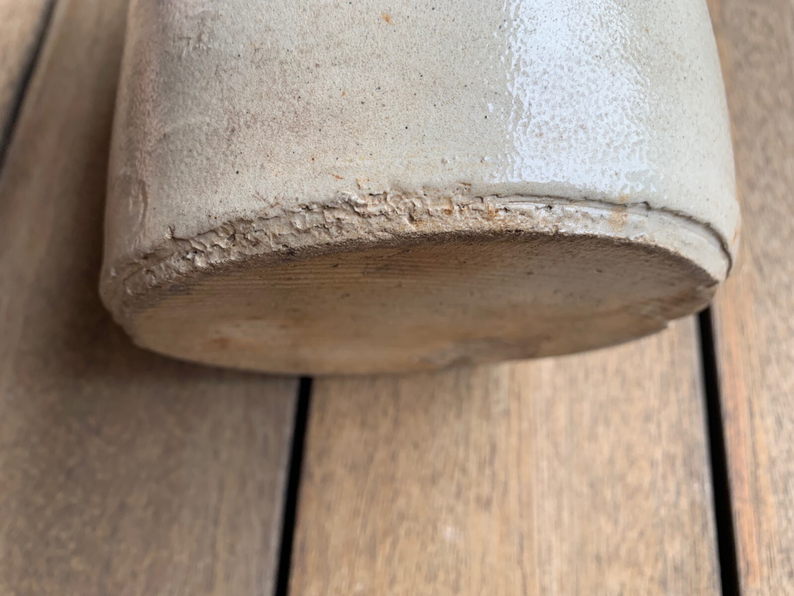 Antique Primitive Salt Glazed Stoneware Jug Farmhouse Taupe Beige Gray 9.25″