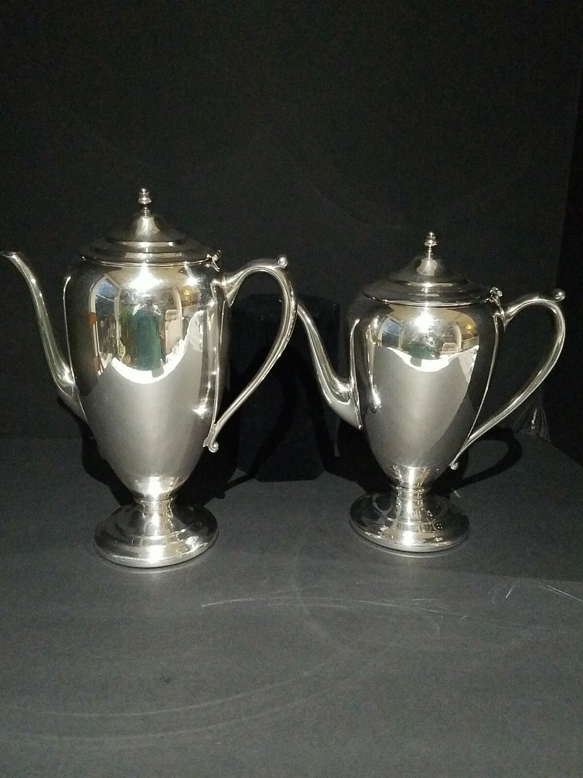 2 Keystoneware silverplate coffee and tea pot, sleek 30s design 3 & 5 cup