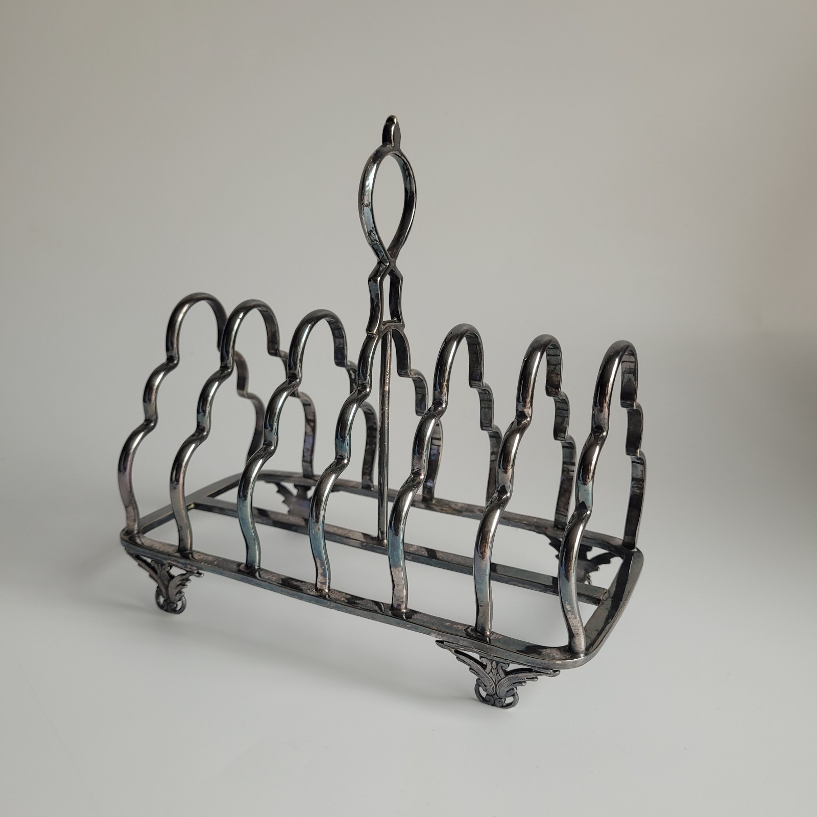 Antique Silver Plated 6 Slice Toast Rack Ornate Scroll Feet Victorian Edwardian