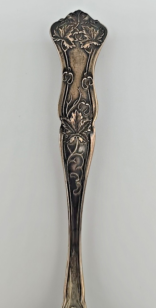 Antique 1895 Sterling Silver Maple Leaf Serving Spoon Victorian Art Nouveau 6.25