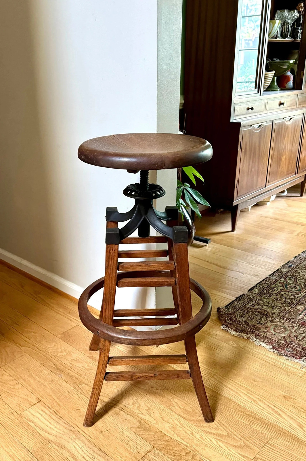 Antique Wood and Cast Iron Adjustable Stool | The Marble & Shattuck Chair Co.
