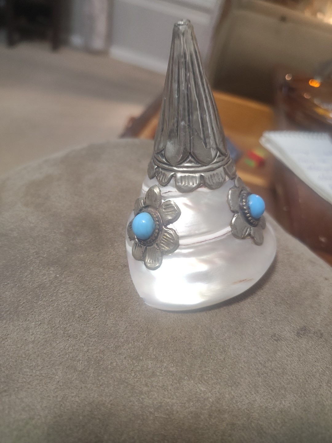 Vintage Tibetan Silver Conch Shell Trumpet Horn