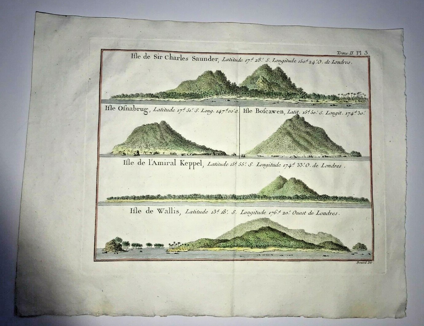 CHARLES SAUNDER WALLIS ISLANDS 1780 JAMES COOK ANTIQUE ENGRAVED VIEW IN COLORS