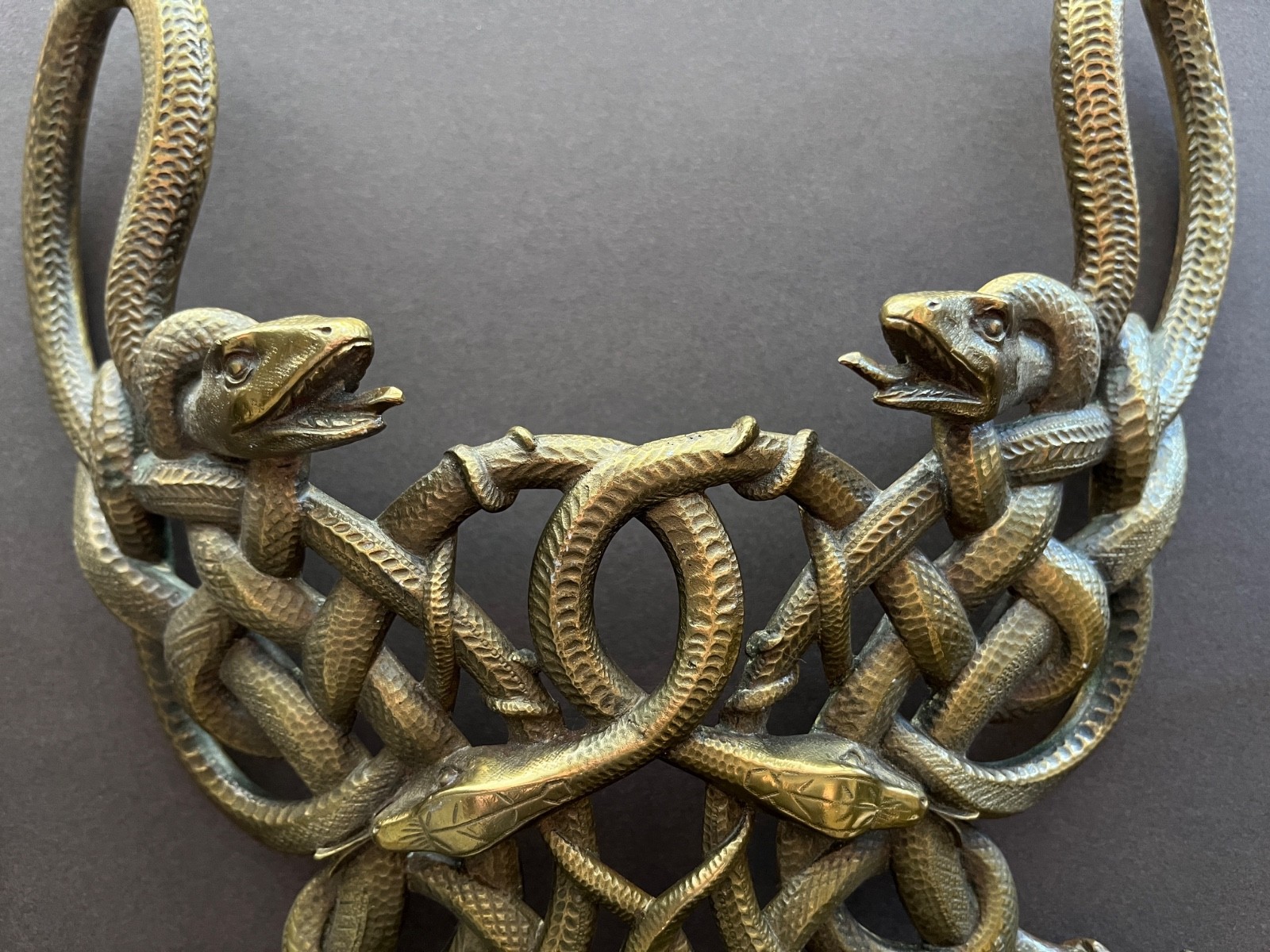 Rare Antique Brass 6-Serpent Interlocking Sconce Frame – Early 20th Century