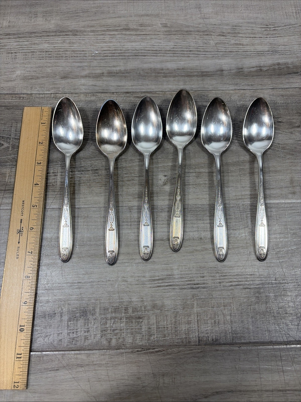 6 Oneida Community Silver GROSVENOR Silverplate Oval Place Soup Spoons 1921