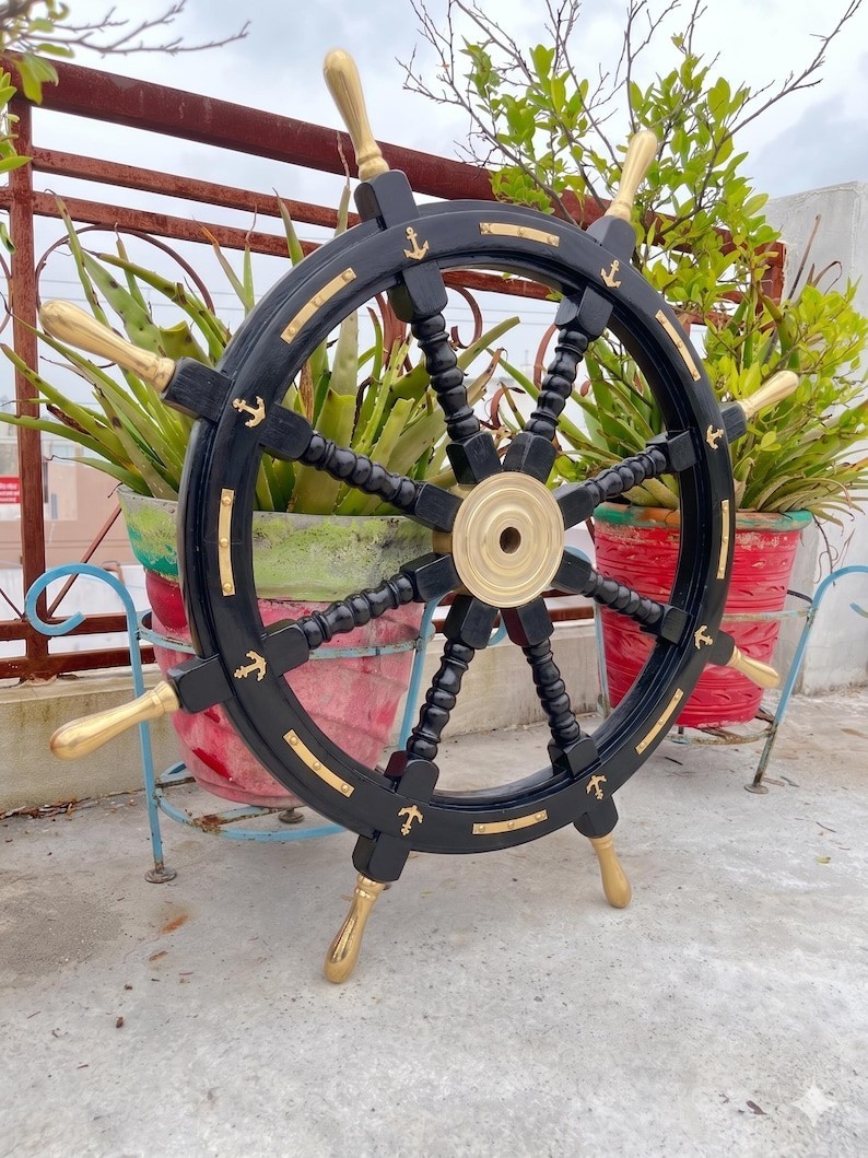 Wooden Ship Wheel Handmade Nautical Wall Decor Captain Steering 36 Inch Wheel