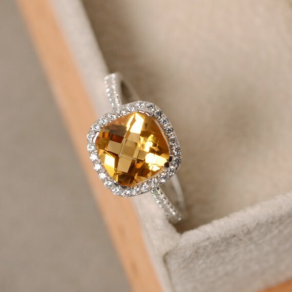 2.70 Ct Natural Citrine Diamond Engagement Ring 14K Solid White Gold Size 5