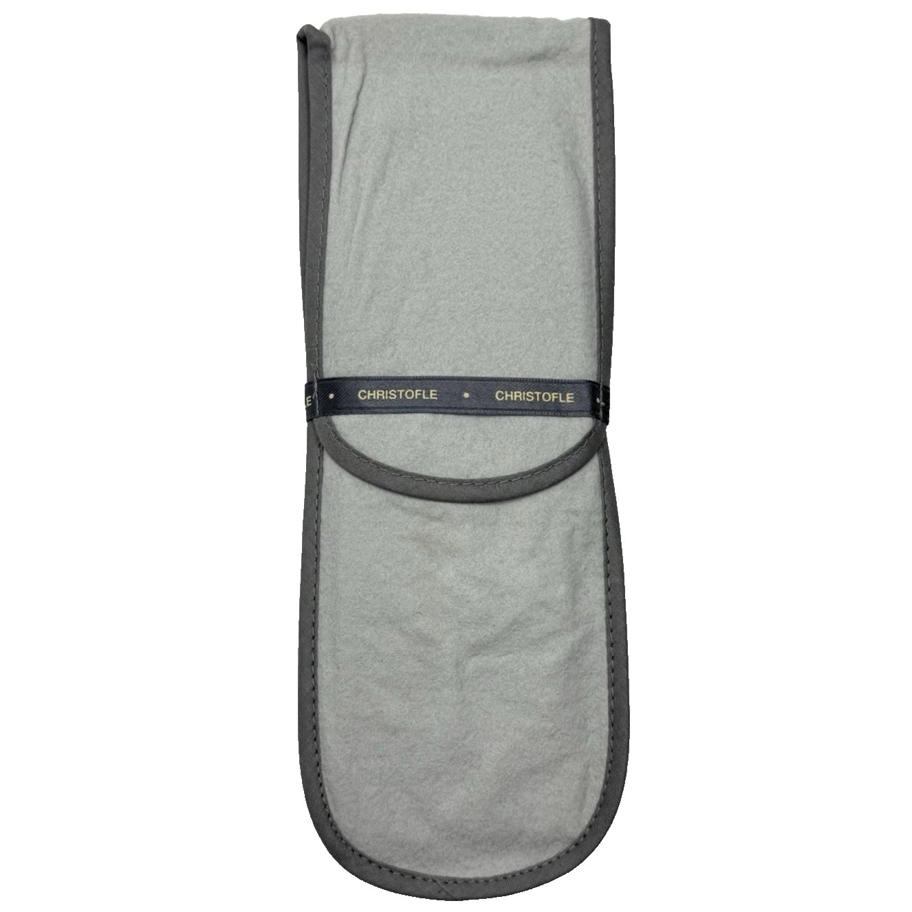 Gen. Christofle Sterling Silver Storage Bag Grey Velvet w/ LOGO Ribbon 10×3.5″