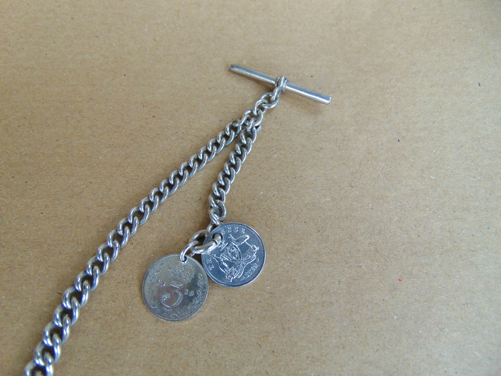 EDWRDIAN STERLING SILVER ALBERT POCKET WATCH CHAIN 1902