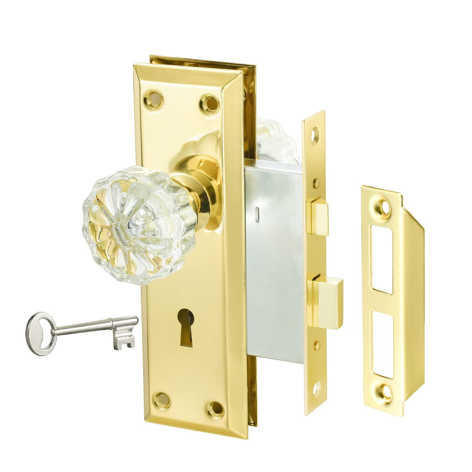newliplace Gold Mortise Lock Set with 1 Pack Lock, Polished Brass