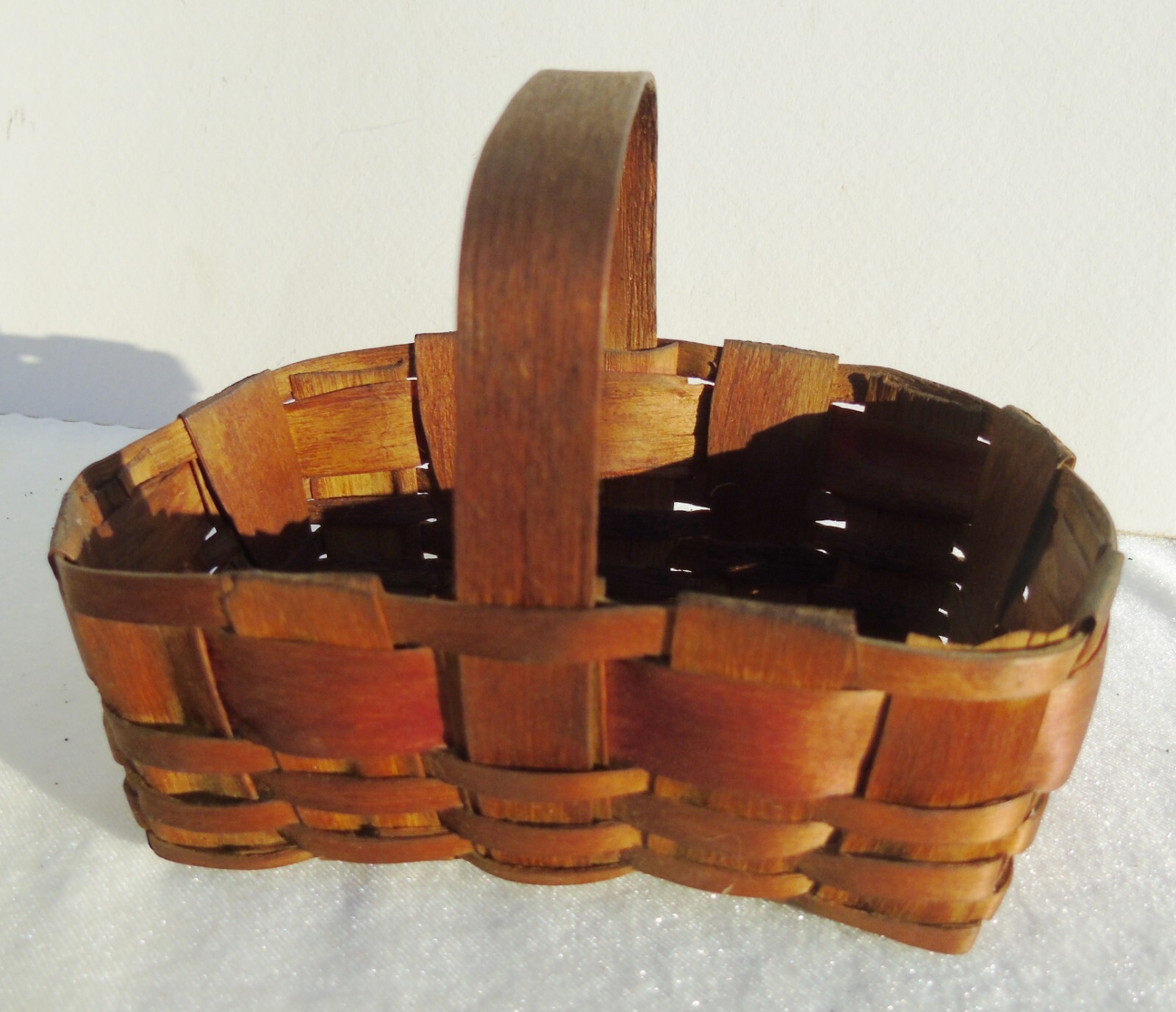 Antique Miniature Basket Rectangular w/ Red Stripe 5″ x 3 1/8″