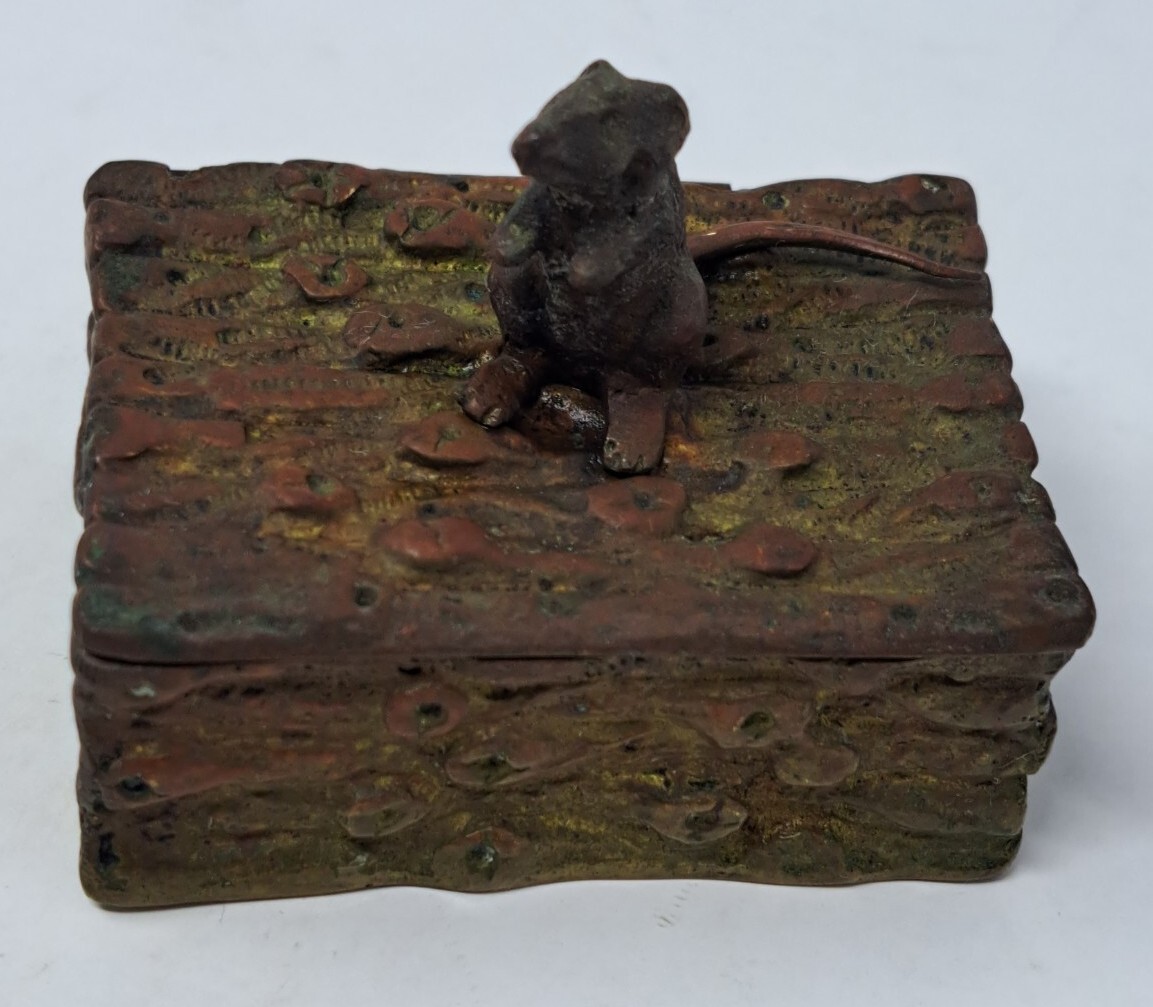 Antique English Figural Brass Postage Stamp Box – Mouse C.1880