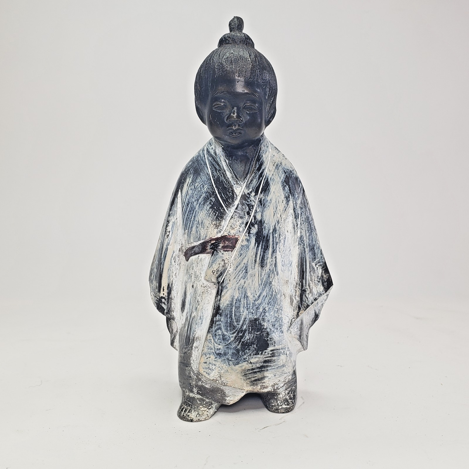 Antique Meiji Period Japanese Bronze Okimono Girl Robe Statue Signed 9” Stamped