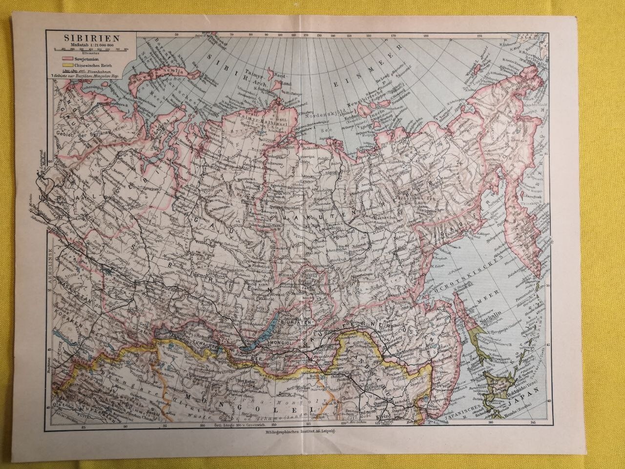 1905 SIBERIA Vintage Map Ural Sakhalin Irkutsk Russia Original C12