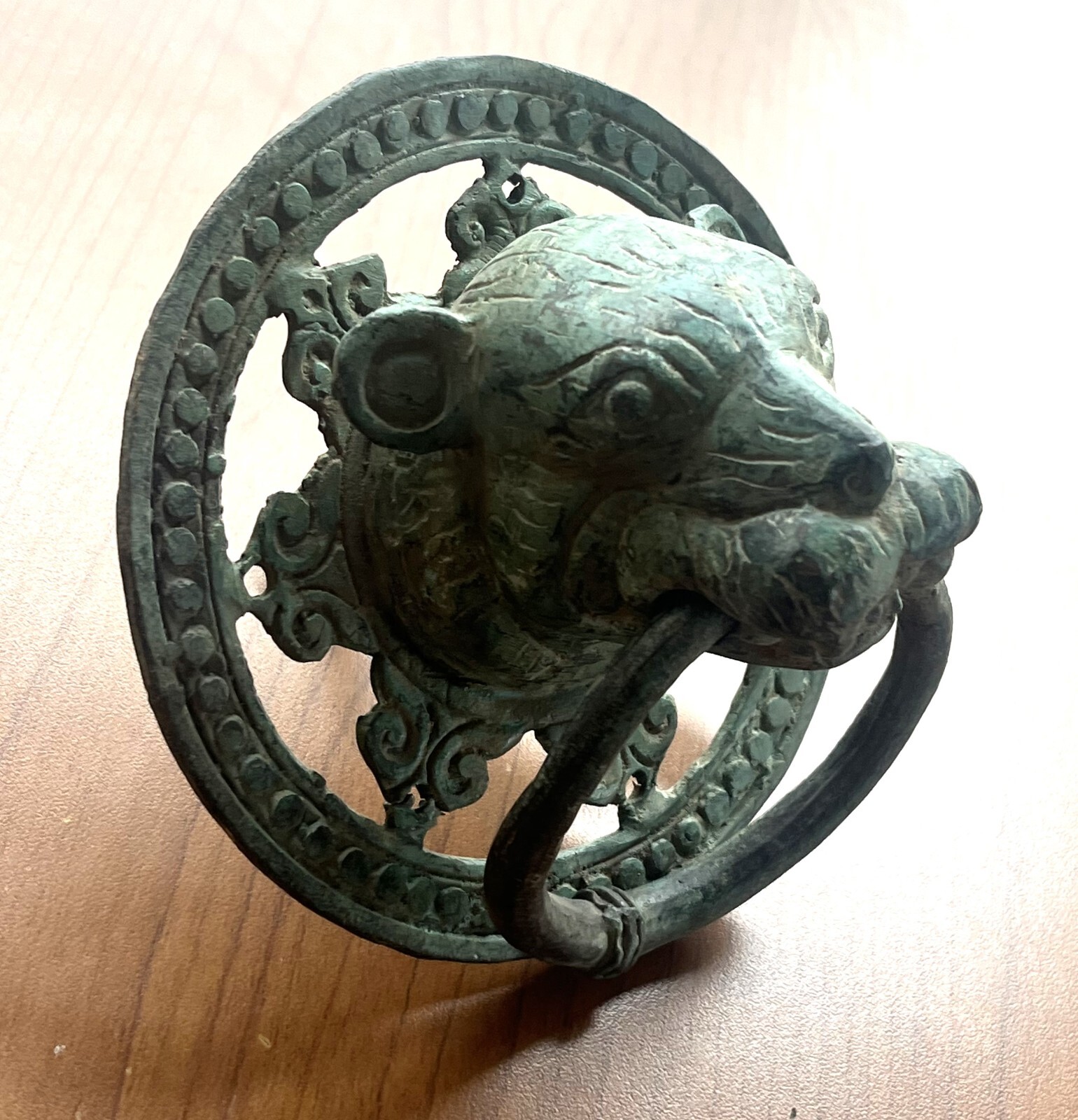 Antique Hand Made Solid Bronze Lion Tiger Door Knocker Vintage from England