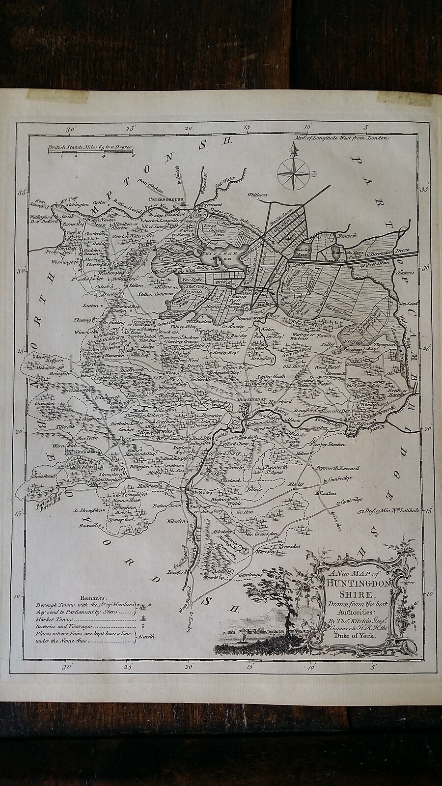 1764 ANTIQUE 18TH CENTURY MAP OF HUNTINGDONSHIRE – THOMAS KITCHIN – VGC