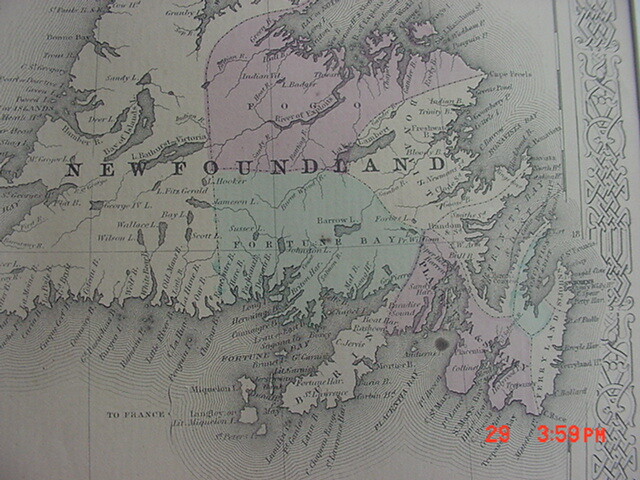 1863 HAND COLORED MAP CANADA BY AJ JOHNSON NEW BRUNSWICK NOVIA SCOCIA NEWFOUNDL