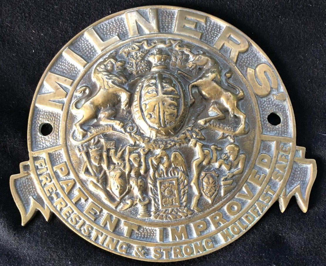 Solid brass Milners’ safe plaque early & original cast