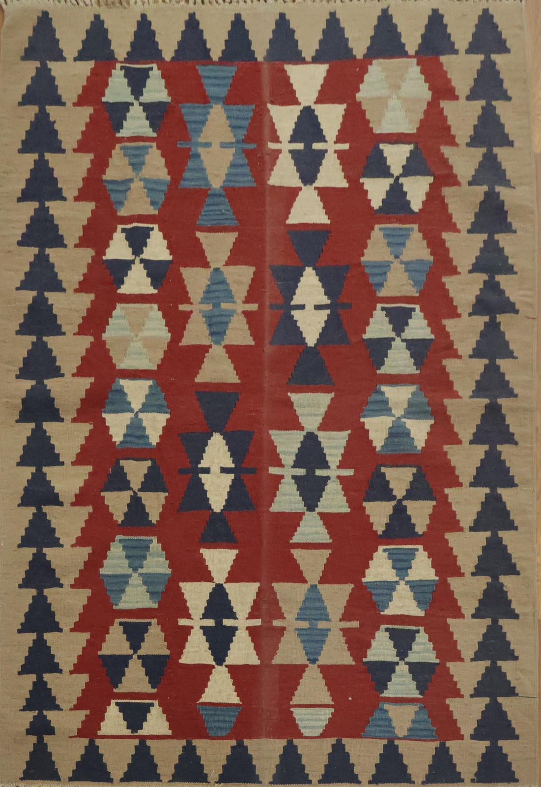 Vibrant Geometric Kilim Area Rug 4×6 Hand-woven Tribal Vintage Afghan Red Carpet