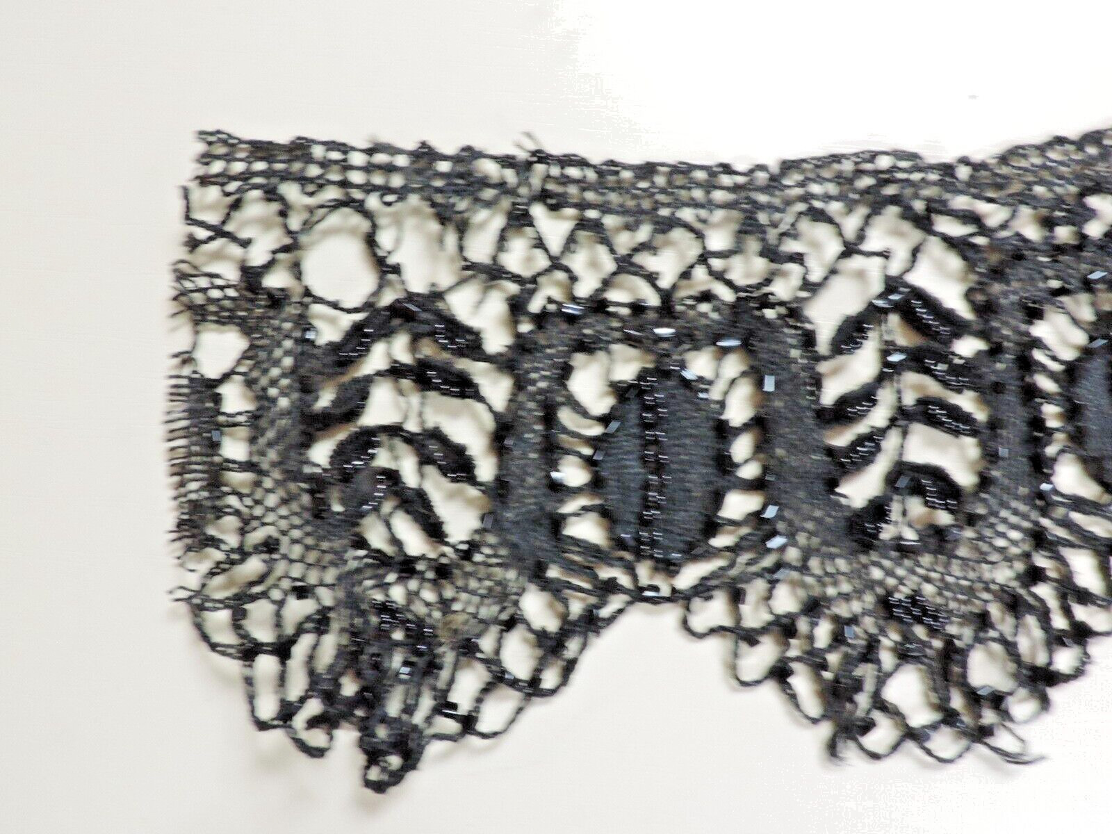 1890s Victorian Handmade Fine Thread Crochet Morning Lace w/Beads Black