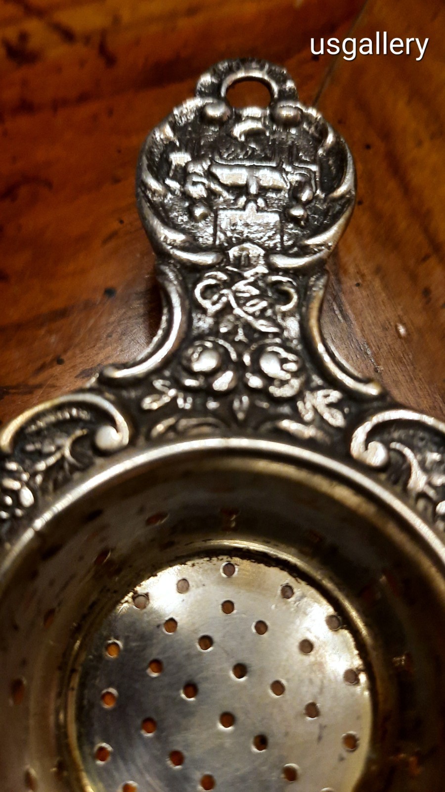Antique Silver 32.1 Gram Tea Strainer Marked G .800 With Handle