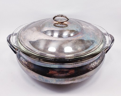 Newport Silverplate YB 158 With Pyrex 023 1 1/2 Qt Bb-15 Glass Ovenware Insert