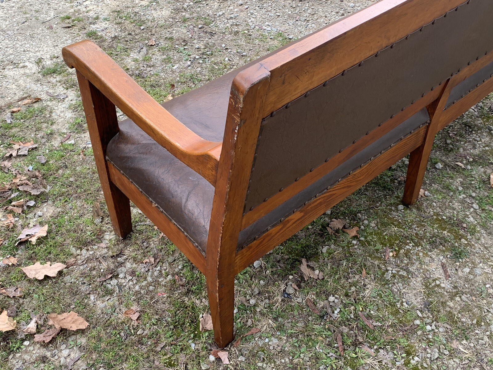 Antique Railroad Train Station Bench Spring Leather Knights Of Pythias Lodge