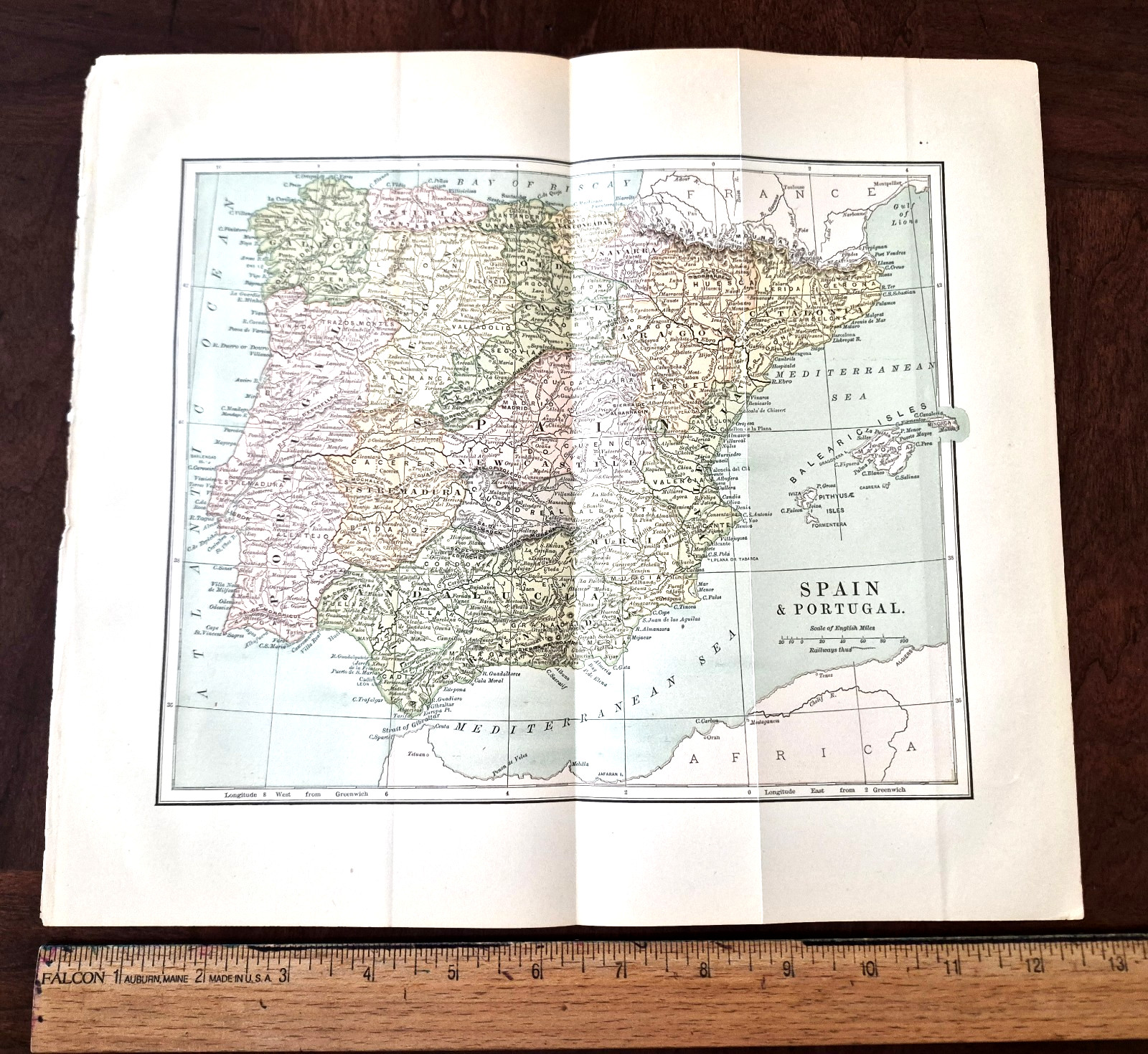 1870 Antique colored map of SPAIN & PORTUGAL – Appleton Journal Insert