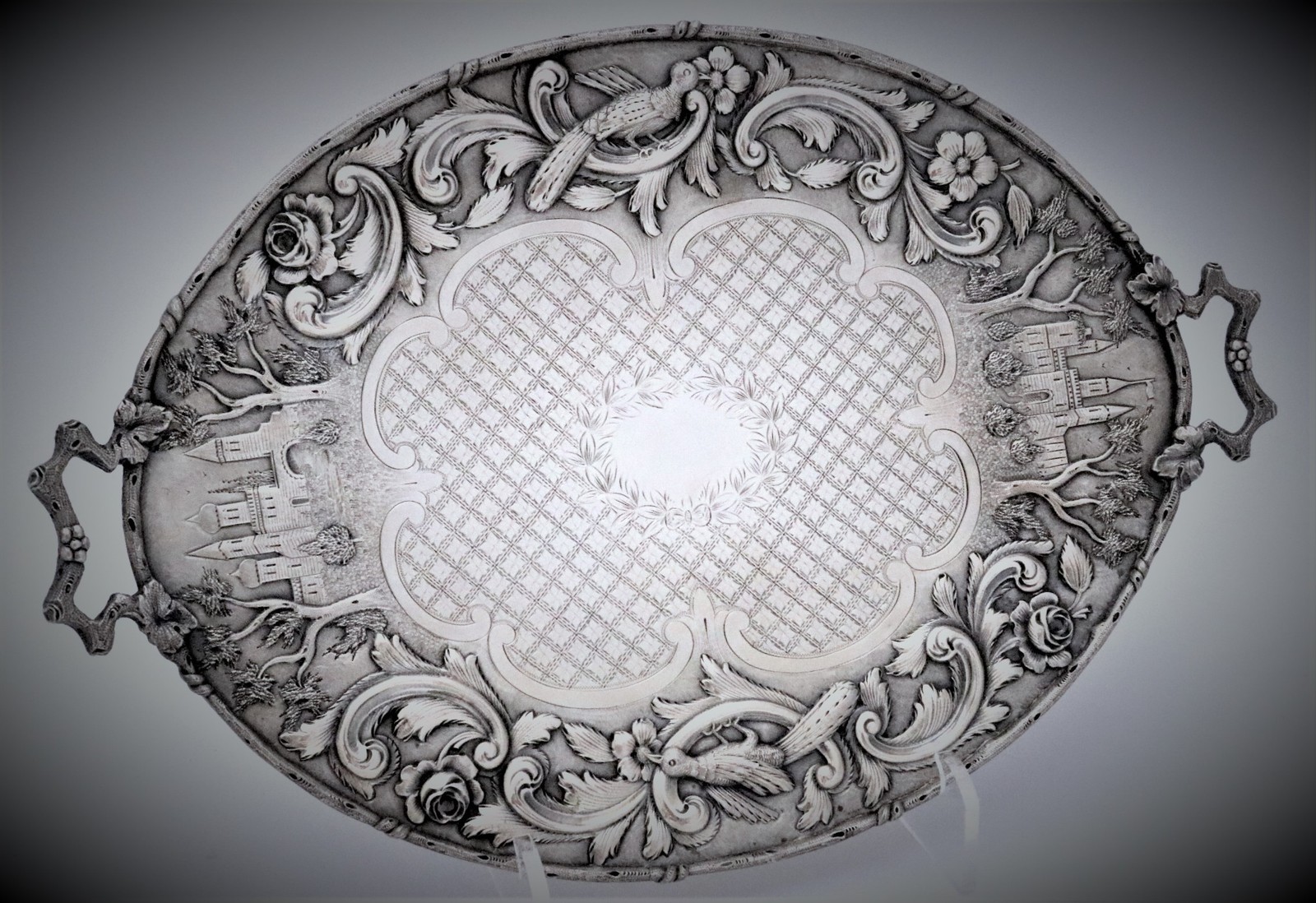 The Loring Andrews Repousse Castle Landscape Sterling Silver Tray