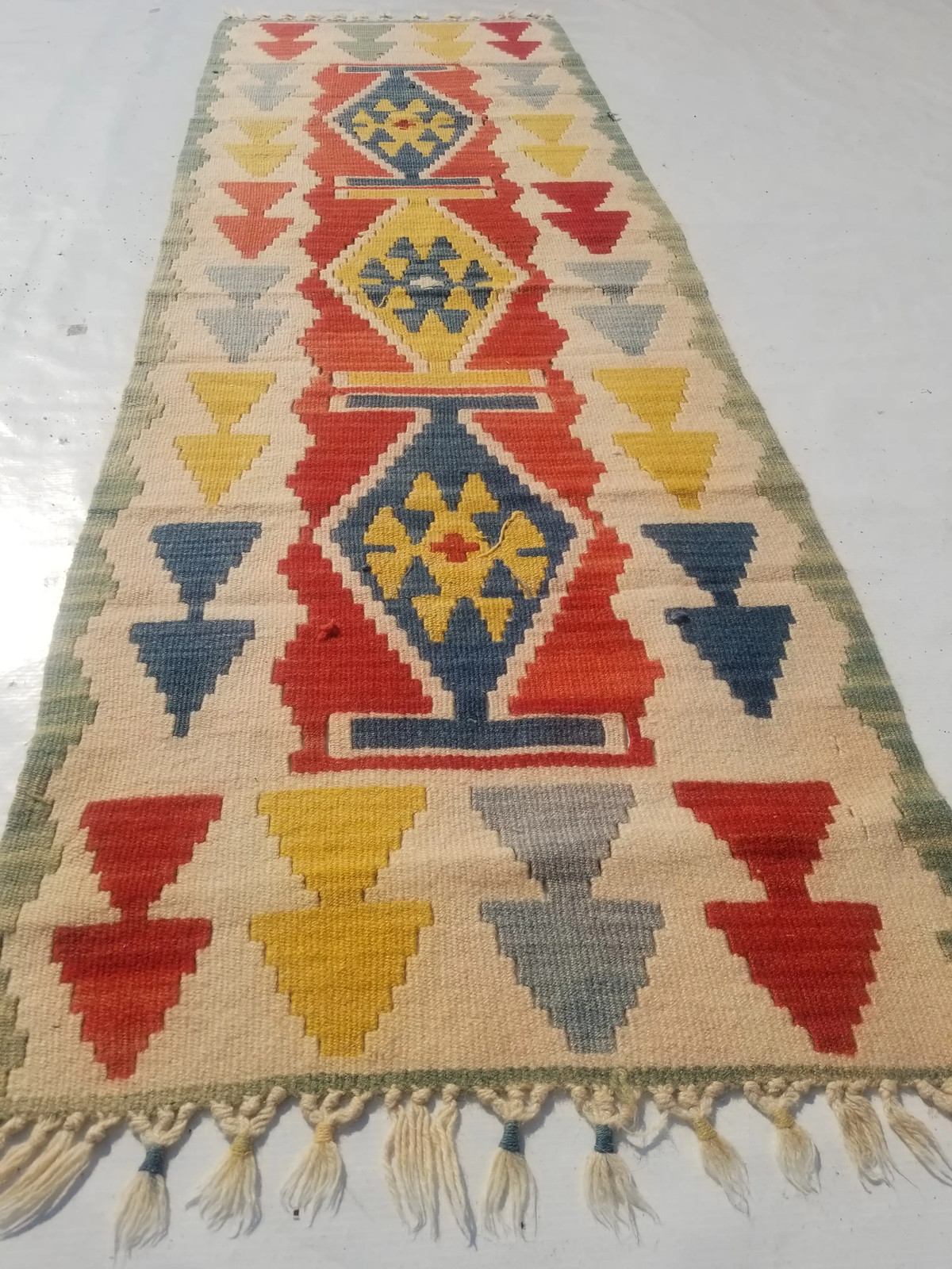 Distressed Vintage Traditional Handmade Turkish Wool Kilim Rug 5.8×1.11ft