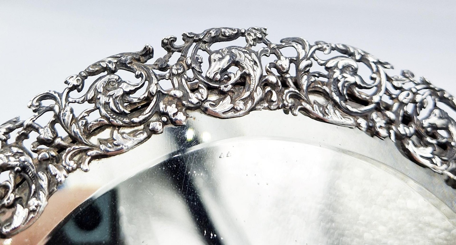FINE CONTINENTAL SILVER PLATED OPENWORK DRESSING TABLE MIRROR c1890