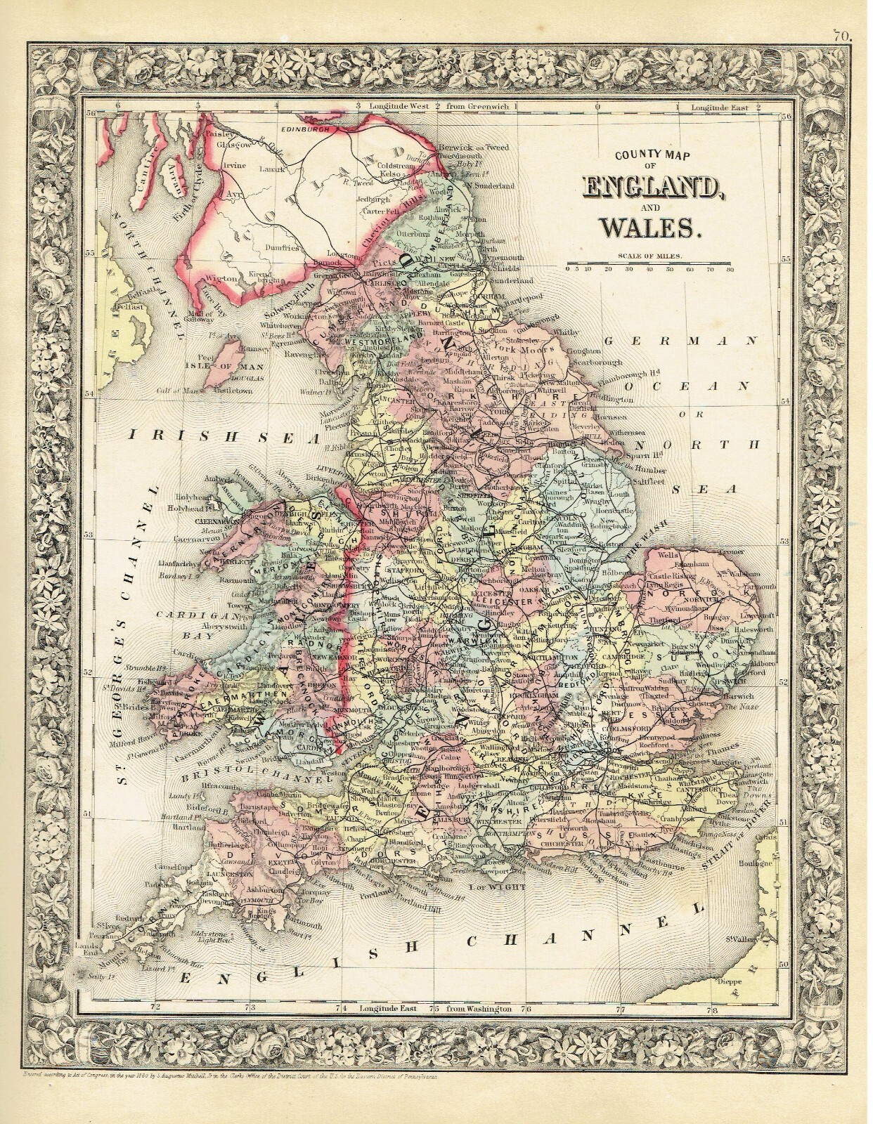 1860 Mitchell’s Antique Map of England and Wales Scotland Isle of Man Ireland