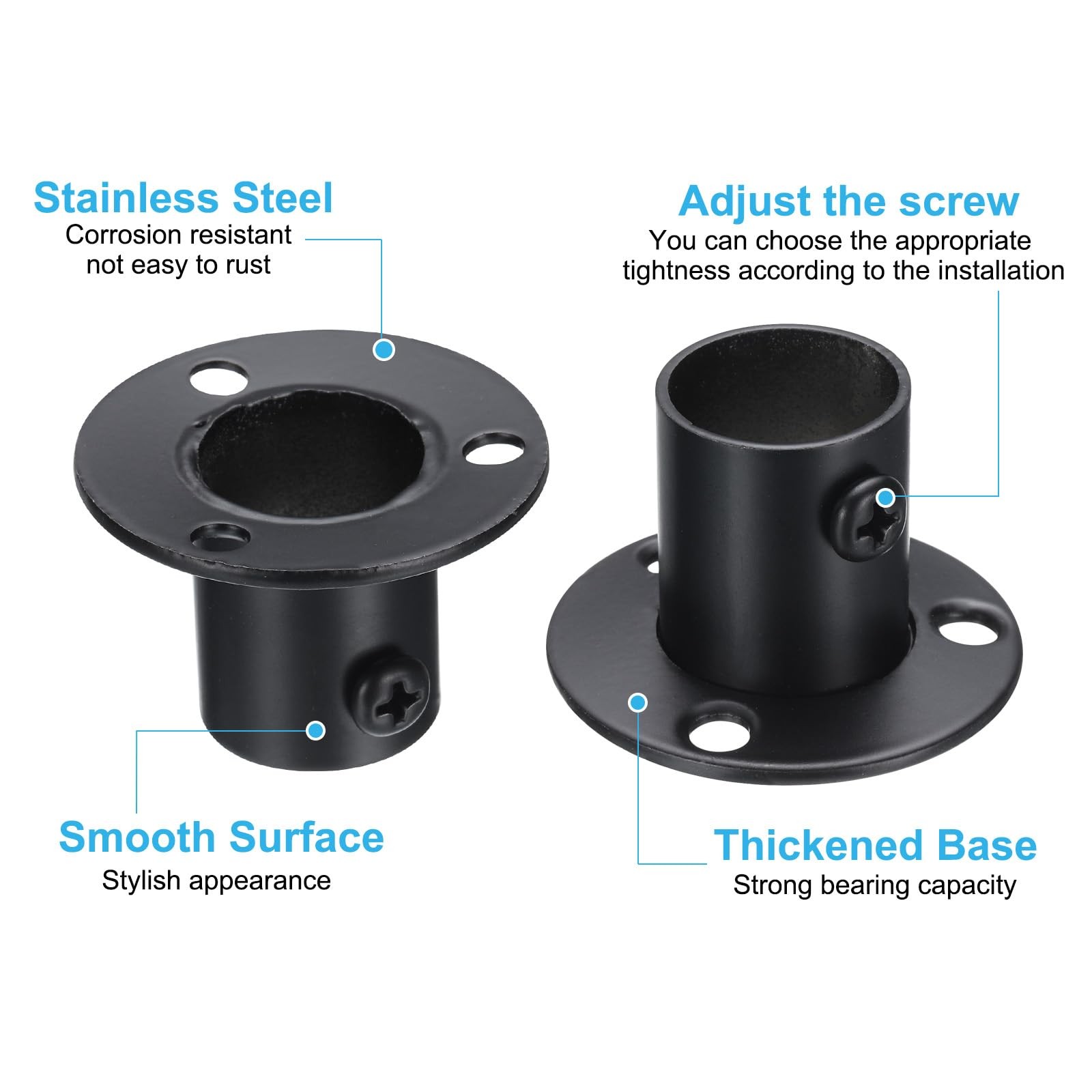 uxcell 4Pcs Stainless Steel Closet Rod Brackets, 3/4 Inch Dia Inch, Black