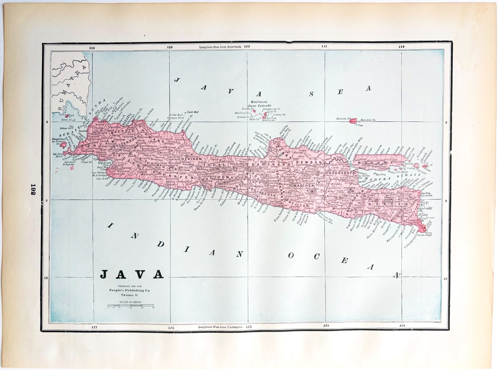 1895 Java Map Antique Victorian Geography History Indian Ocean DWYY10C