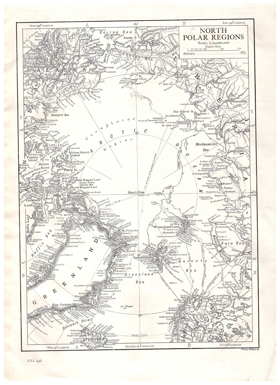 1910 Map North Polar Regions Detailed Edwardian Era