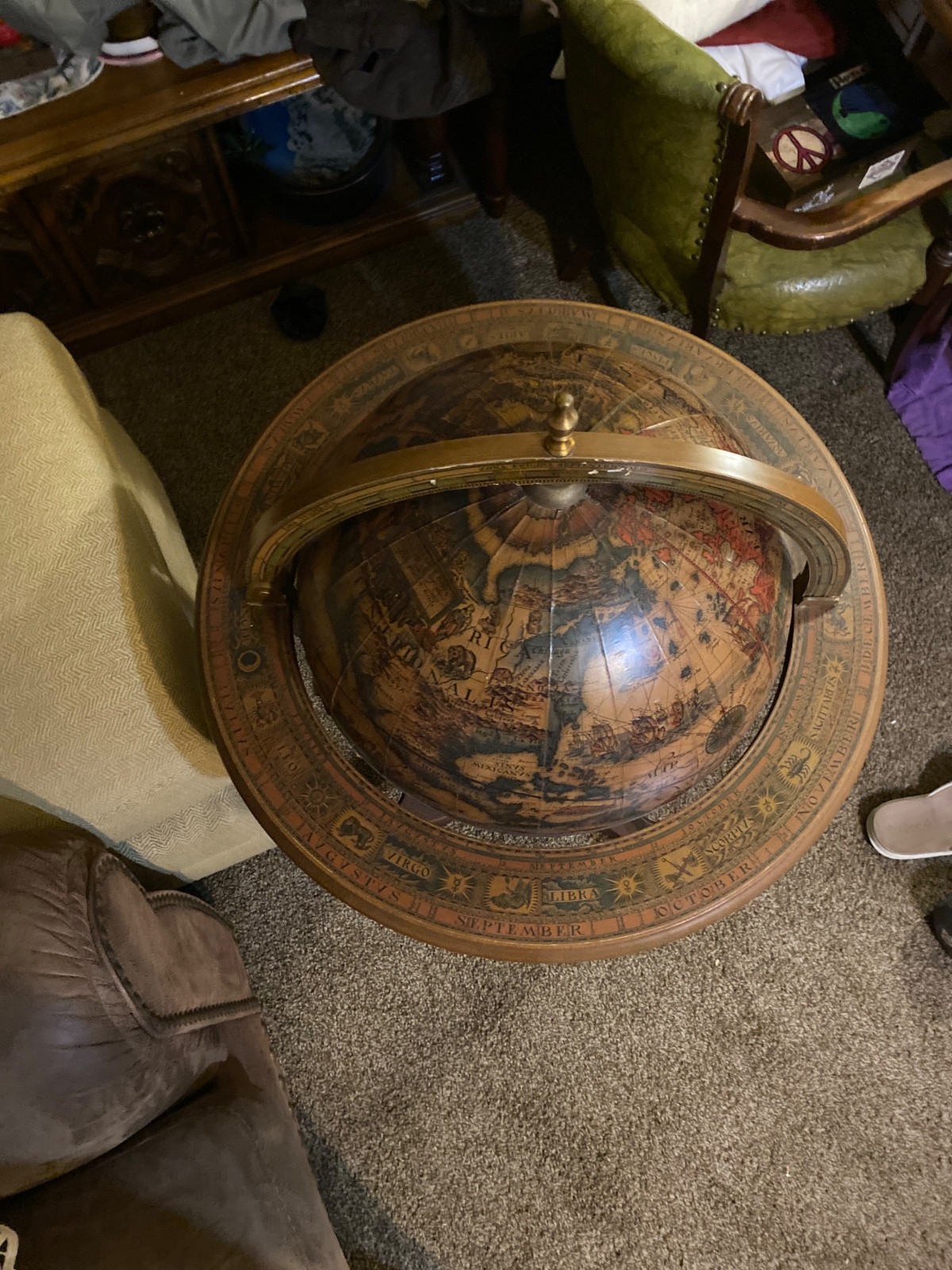 Vintage Zoffoli Dedalo Italian world globe Zodiac bar cart