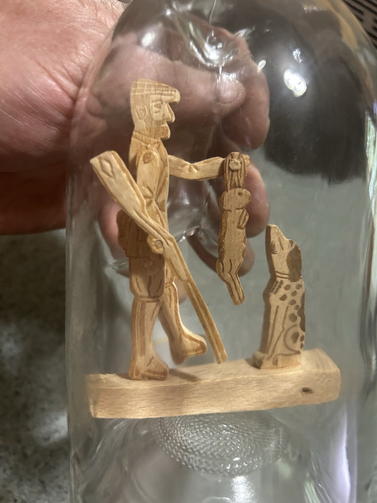 UNIQUE FOLK ART Whimsy in Bottle HUNTER WITH RABBIT & DOG DETAILED HAND MADE