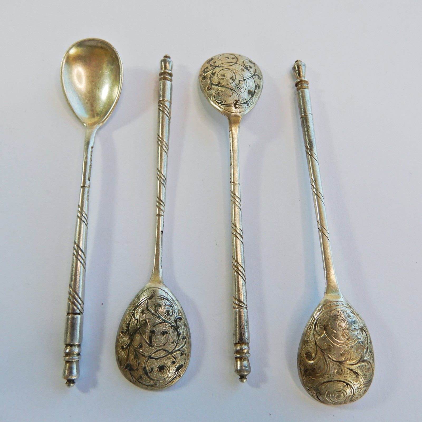 Antique Imperial Russian 84 Silver Spoons Set of 4 Hallmarked ИА Moscow 1866 43g