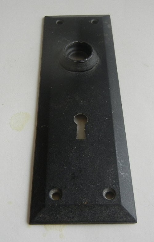 (4) VINTAGE METAL 7″H DOOR PLATES W/SKELETON KEYHOLE MATTE BLACK PAINTED 2 1/4’W