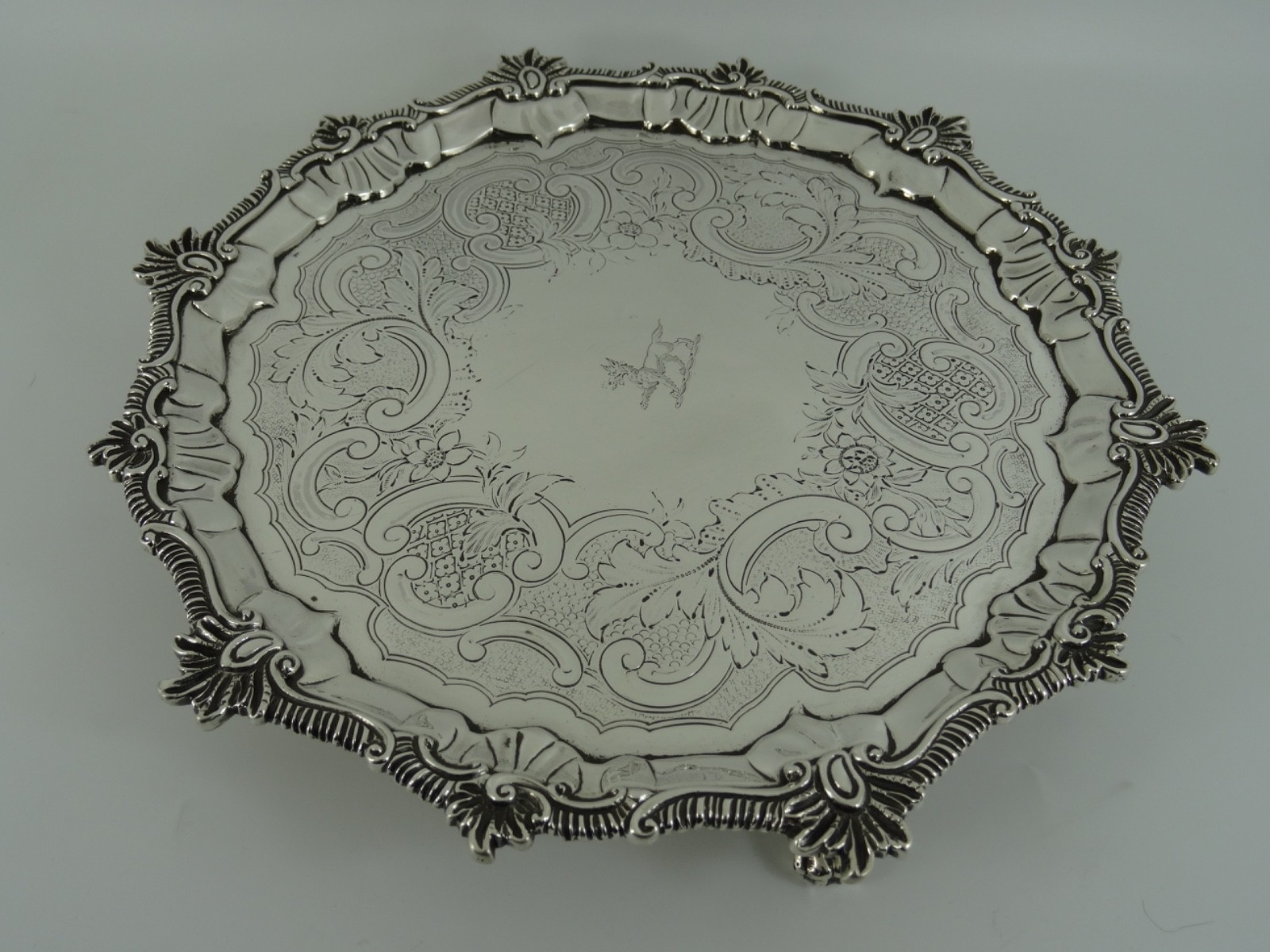 SOLID STERLING SILVER SUPERB ENGLISH ANTIQUE GEORGE III SALVER LONDON 1763 411G