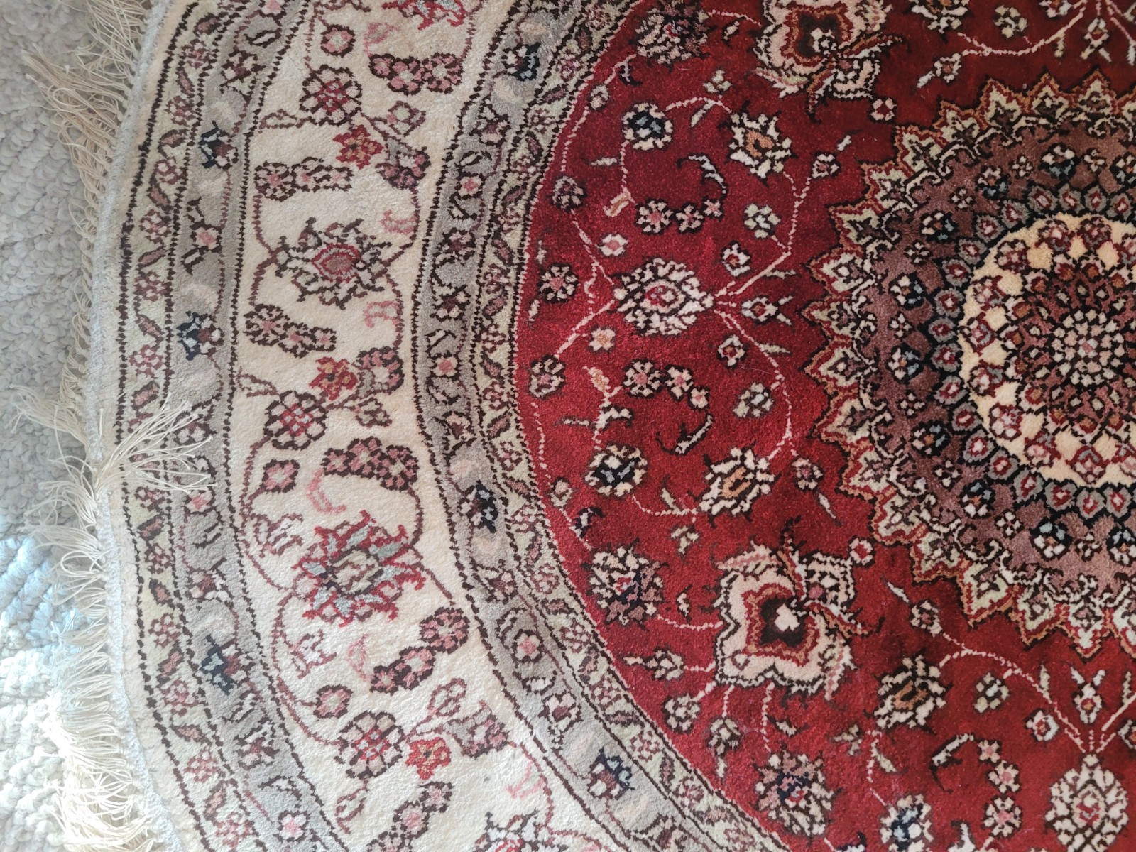 Table Rug Silk & Wool Antique Handmade Short Pile