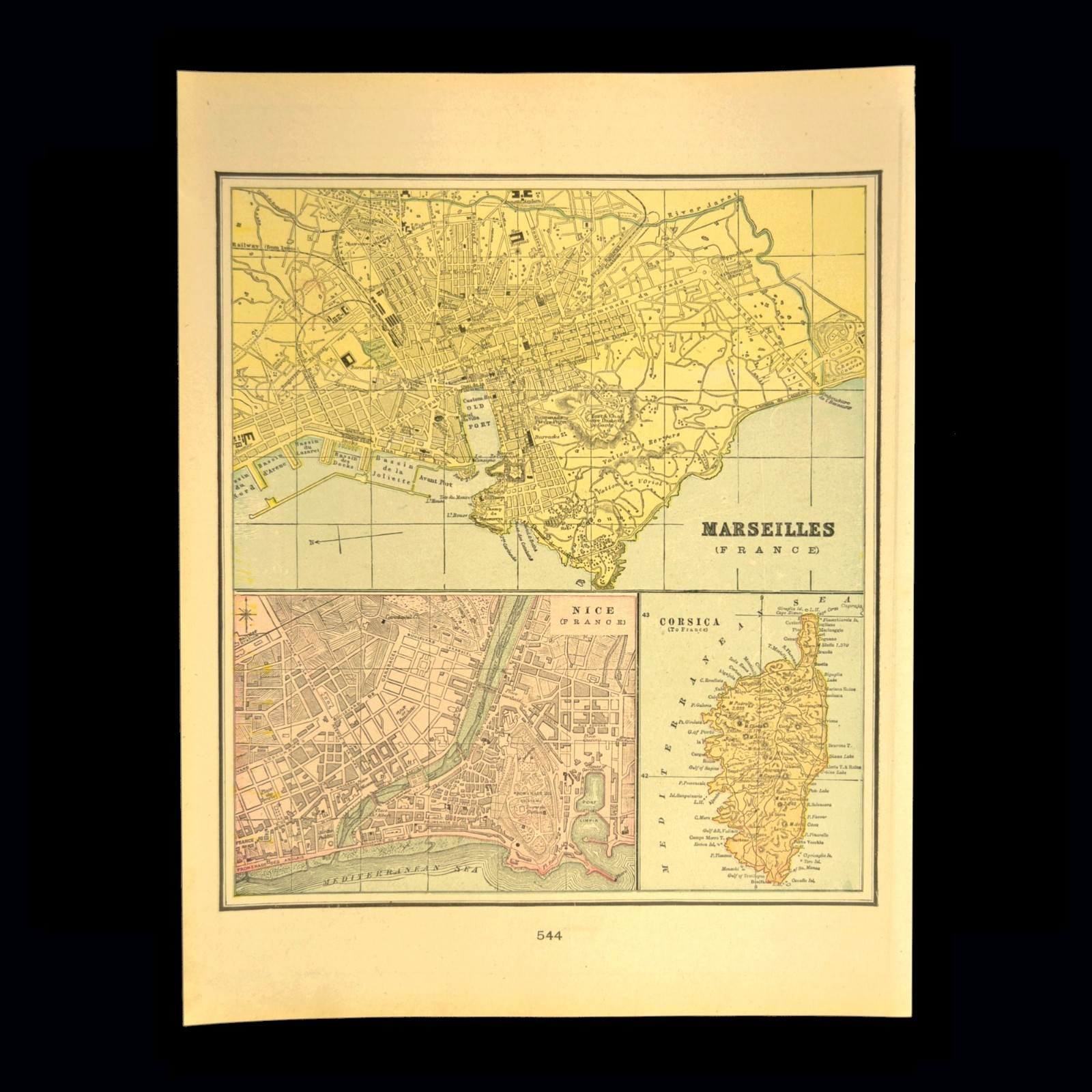 Antique Marseilles Map of Nice France Southern France Corsica French Riviera