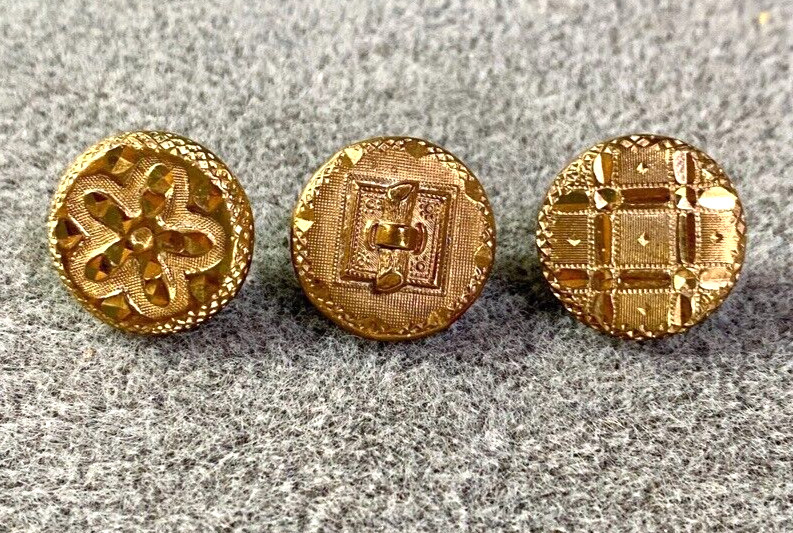 3 Small Antique Golden Age Gilt Buttons About 15mm 1830s to 1850s Victorian Era