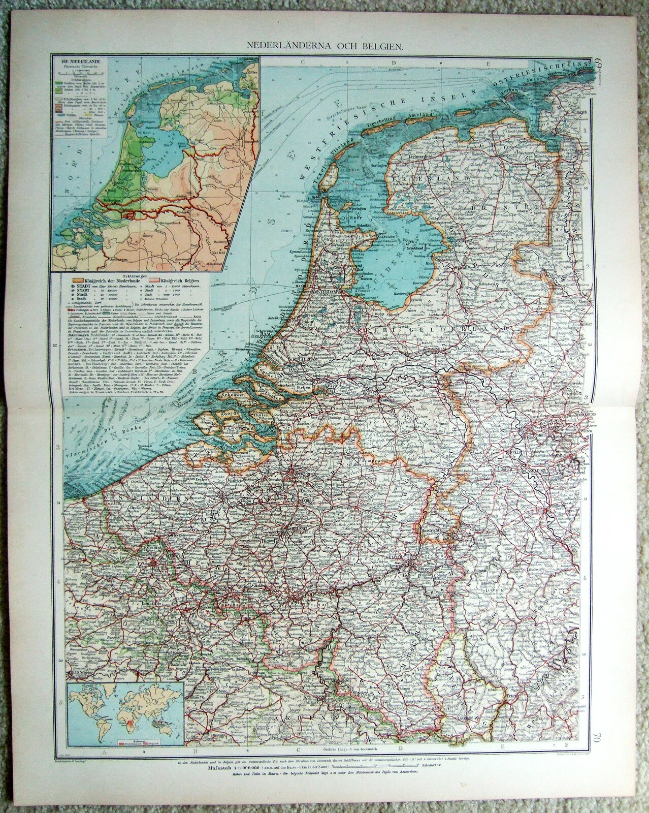 Netherlands & Belgium – Original 1899 Map by Velhagen & Klasing. Antique