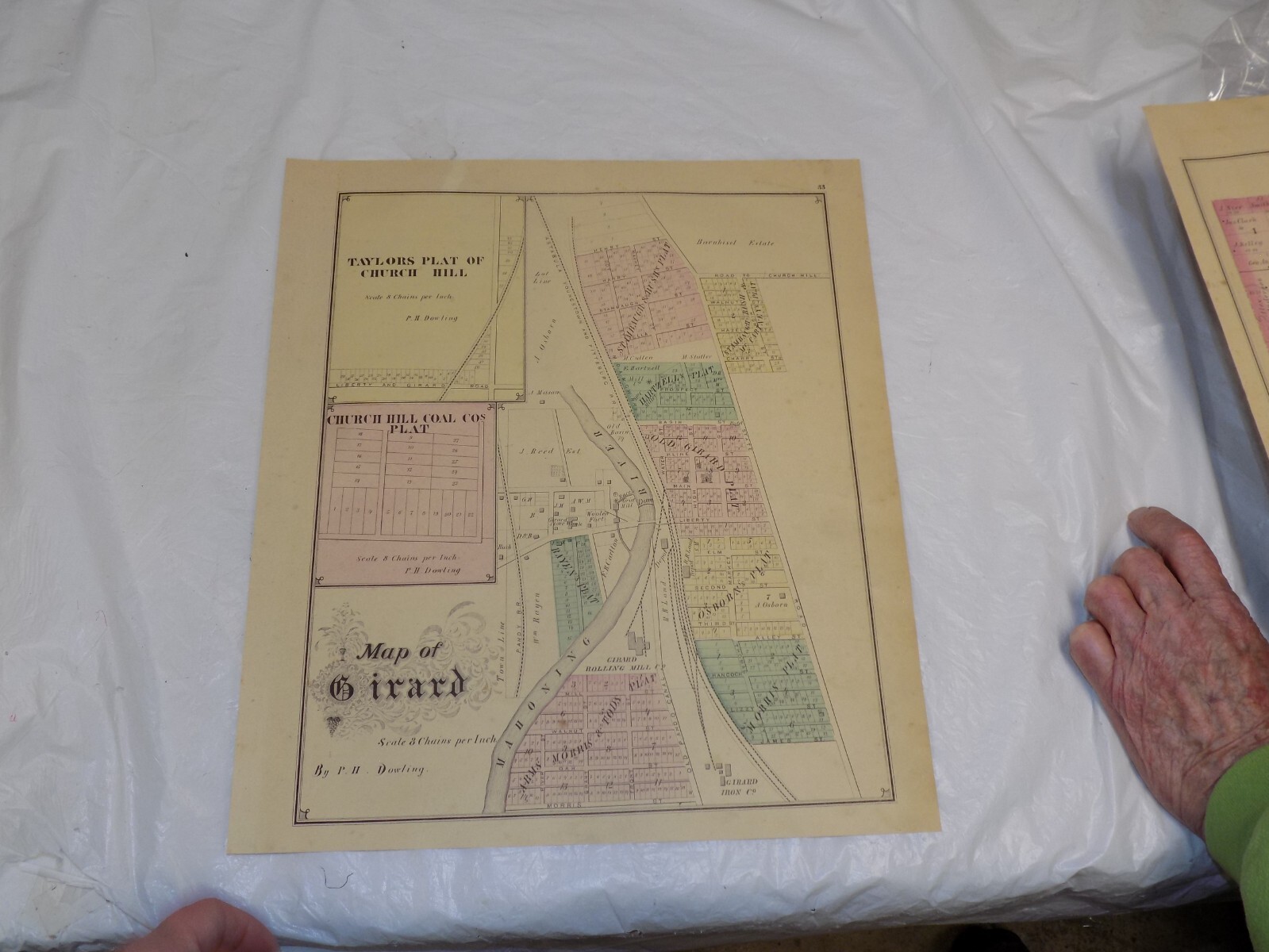 1874 MAP OF LIBERTY TOWNSHIP b/w City Maps GIRARD & CHURCH HILL,TRUMBULL Co OHIO