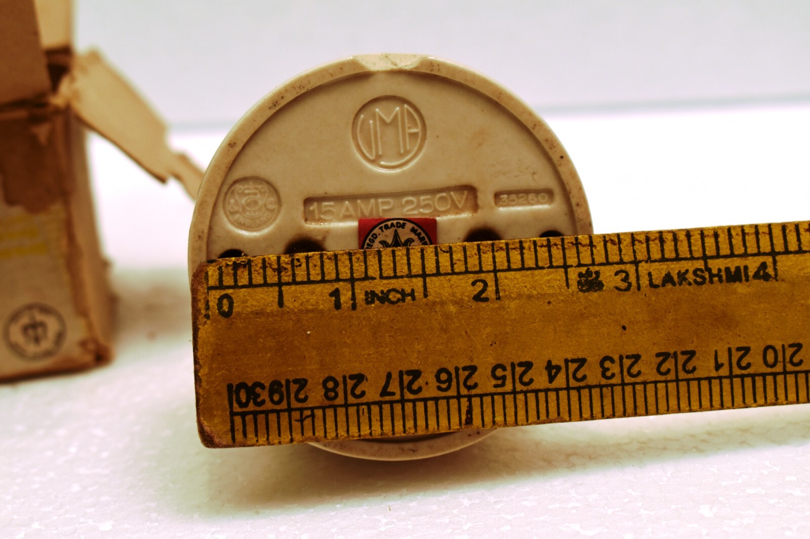 Antique Brass Toggle Switch Vitreous 15A 250V UMA England Box 2.6 Inch Electri”R